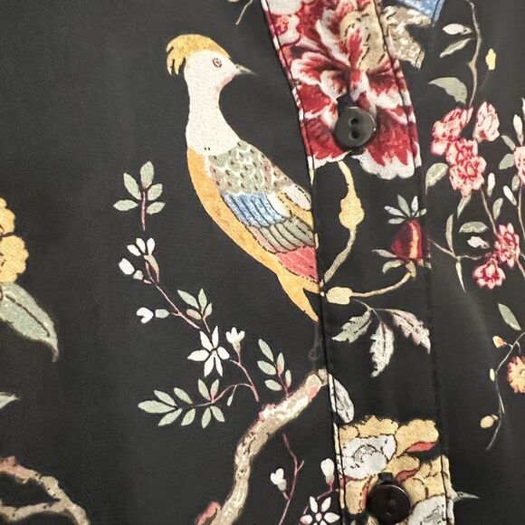 Women’s GP & J Baker x H&M Black Floral/Bird Print Shift button down Dress. 2. - Picture 3 of 6